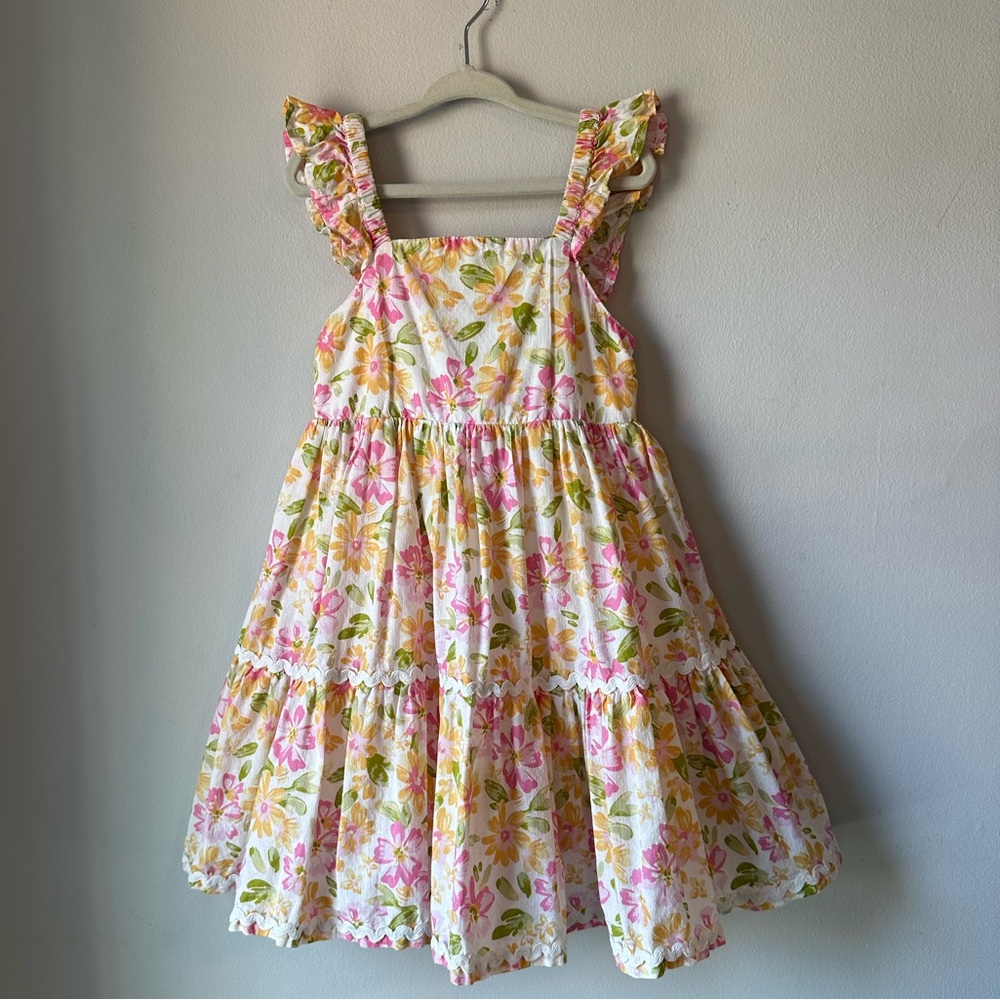 Sigrid Olsen Floral Blooms Ruffle Sleeve Tiered Gathered Dress Size 5